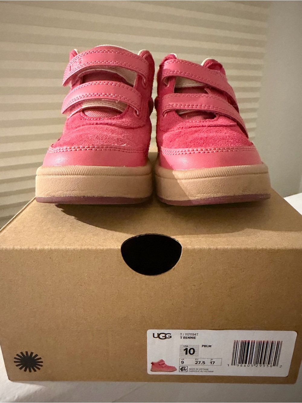 UGG Kids Pink Double-Strap Sneakers with Tan Sole